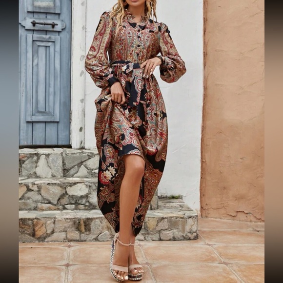 Boho floral paisley print maxi dress - Picture 3 of 6